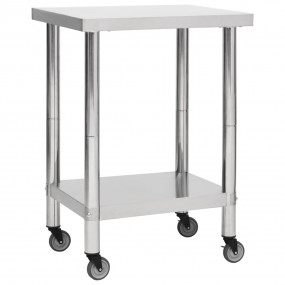 Kitchen Work Table with Wheels 23.6"x17.7"x33.5" Stainl...