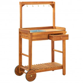 Garden Kitchen Trolley Solid Acacia Wood 36.2"x17.1"x55...