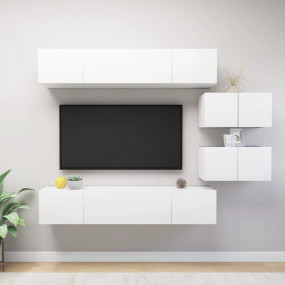 6 Piece TV Stand Set White Engineered Wood
