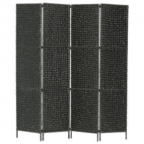 4-Panel Room Divider Black 60.6"x63"  Water Hyacinth