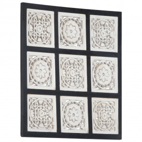 Hand-Carved Wall Panel MDF 23.6"x23.6"x0.6" Black and W...
