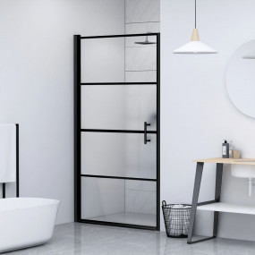 Shower Door 35.8"x76.8" Half Frosted Tempered Glass Bla...