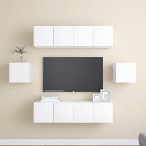 6 Piece TV Stand Set White Engineered Wood