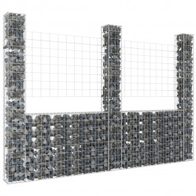 U-shape Gabion Basket with 3 Posts Iron 102.4"x7.9"x78....