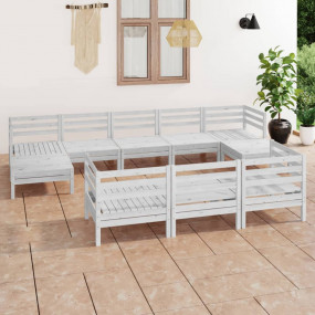 10 Piece Patio Lounge Set White Solid Pinewood