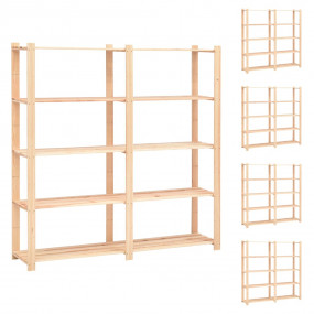 5-Tier Storage Racks 5 pcs 66.9"x15"x66.9" Solid Pinewo...