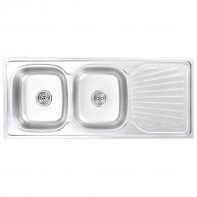 Kitchen Sink Double Basin with Strainer & Trap Stainles...
