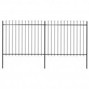 Garden Fence with Spear Top Steel 133.9"x59.1" Black