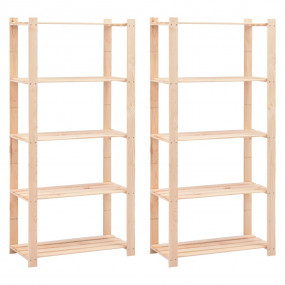 5-Tier Storage Racks 2 pcs 31.5"x15"x66.9" Solid Pinewo...
