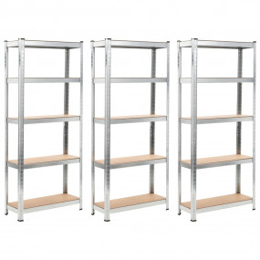 5-Layer Shelves 3 pcs Silver Steel&Engineered Wood