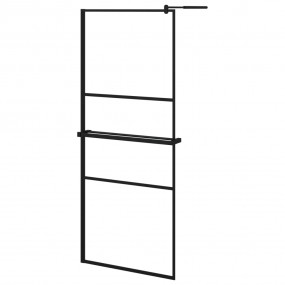 Walk-in Shower Wall with Shelf Black 31.5"x76.8" ESG Gl...