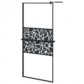 Walk-in Shower Wall with Shelf Black 35.4"x76.8" ESG Gl...