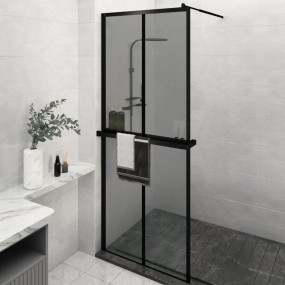 Walk-in Shower Wall with Shelf Black 31.5"x76.8" ESG Gl...