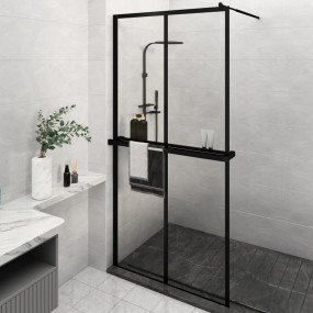 Walk-in Shower Wall with Shelf Black 46.5"x74.8" ESG Gl...