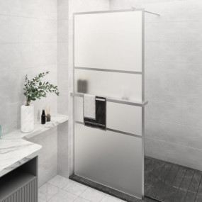 Walk-in Shower Wall with Shelf Chrome 31.5"x76.8" ESG G...