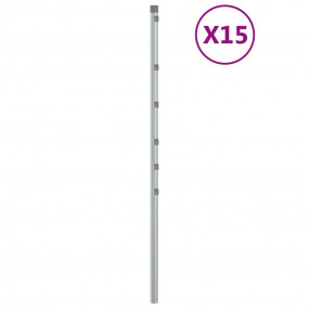 Fence Posts 15 pcs Silver 47.2" Galvanized Steel