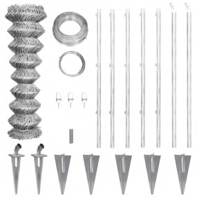Chain Link Fence with Posts Spike Galvanized Steel 49.2...