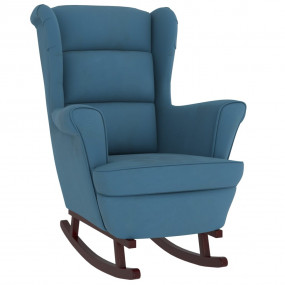 Rocking Chair with Solid Wood Rubber Legs Blue Velvet