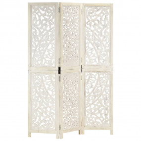 Hand carved 3-Panel Room Divider White 47.2"x65" Solid ...