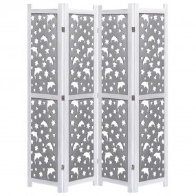4-Panel Room Divider Gray 55.1"x65" Solid Wood
