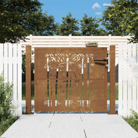 Garden Gate 41.3"x41.3" Corten Steel Bamboo Design