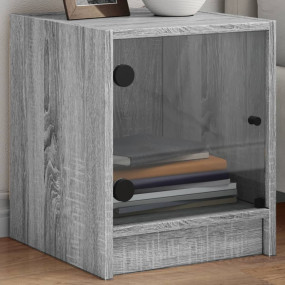 Bedside Cabinet with Glass Door Gray Sonoma 13.8"x14.6"...