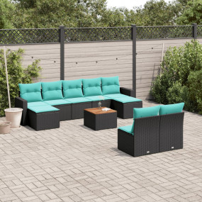 10 Piece Patio Sofa Set with Cushions Black Poly Rattan