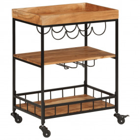 Bar Cart 23.6"x15.7"x31.5" Solid Wood Acacia and Iron