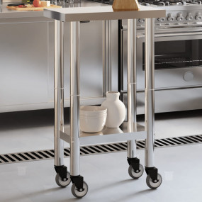 Kitchen Work Table with Wheels 21.7"x11.8"x33.5" Stainl...