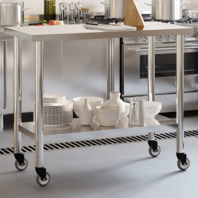 Kitchen Work Table with Wheels 43.3"x21.7"x33.5" Stainl...