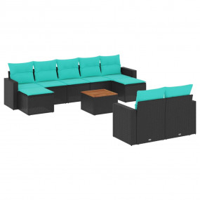 10 Piece Patio Sofa Set with Cushions Black Poly Rattan