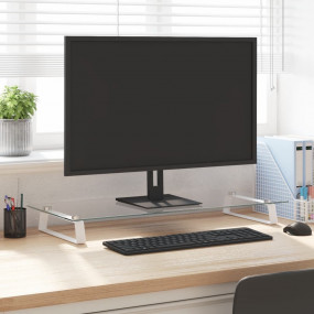 Monitor Stand White 31.5"x13.8"x3.1" Tempered Glass and...
