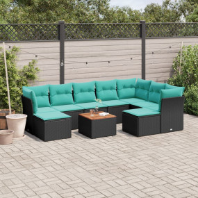 10 Piece Patio Sofa Set with Cushions Black Poly Rattan