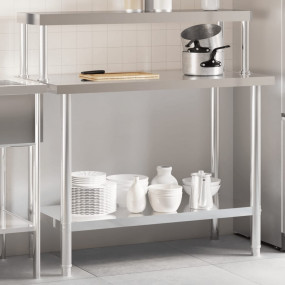 Kitchen Work Table with Overshelf 43.3"x21.7"x47.2" Sta...