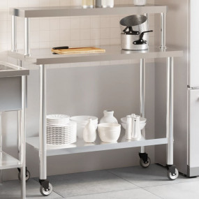 Kitchen Work Table with Overshelf 43.3"x21.7"x47.2" Sta...