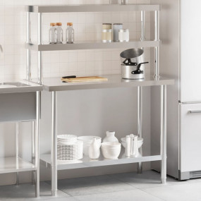 Kitchen Work Table with Overshelf 43.3"x21.7"x59.1" Sta...