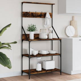 Baker's Rack with Hooks 4-Tier Smoked Oak Engineered Wo...