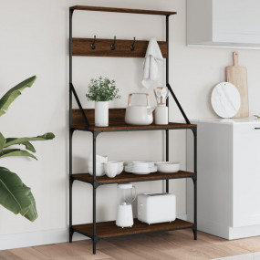 Baker's Rack with Hooks 4-Tier Brown Oak Engineered Woo...
