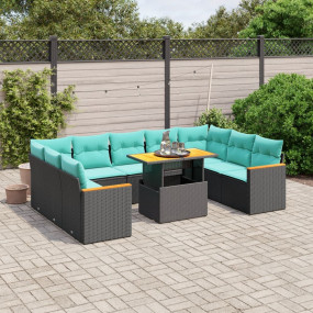 10 Piece Patio Sofa Set with Cushions Black Poly Rattan