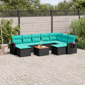10 Piece Patio Sofa Set with Cushions Black Poly Rattan