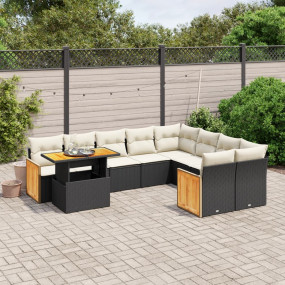 10 Piece Patio Sofa Set with Cushions Black Poly Rattan