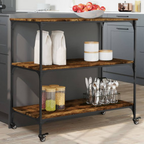 Kitchen Trolley Smoked Oak 40.2"x19.7"x37.4" Engineered...