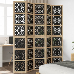Room Divider 5 Panels Brown and Black Solid Wood Paulow...