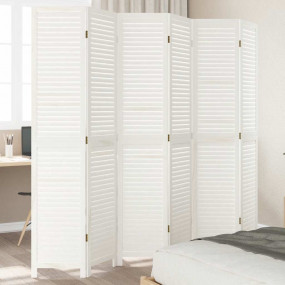 Room Divider 6 Panels White Solid Wood Paulownia