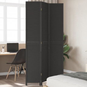 Room Divider 3 Panels Black Solid Wood Paulownia