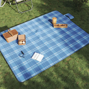 Picnic Blanket Foldable Blue Plaid 78.7"x59.1" Velvet