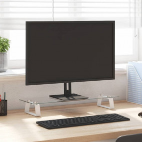 Monitor Stand White 23.6"x7.9"x3.1" Tempered Glass and ...