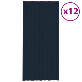 Roof Panels 12 pcs Galvanized Steel Anthracite 39.4"x17...