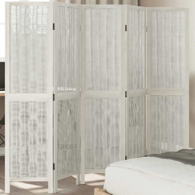 Room Divider 5 Panels White Solid Wood Paulownia