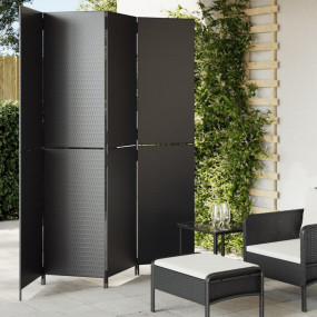Room Divider 4 Panels Black Poly Rattan